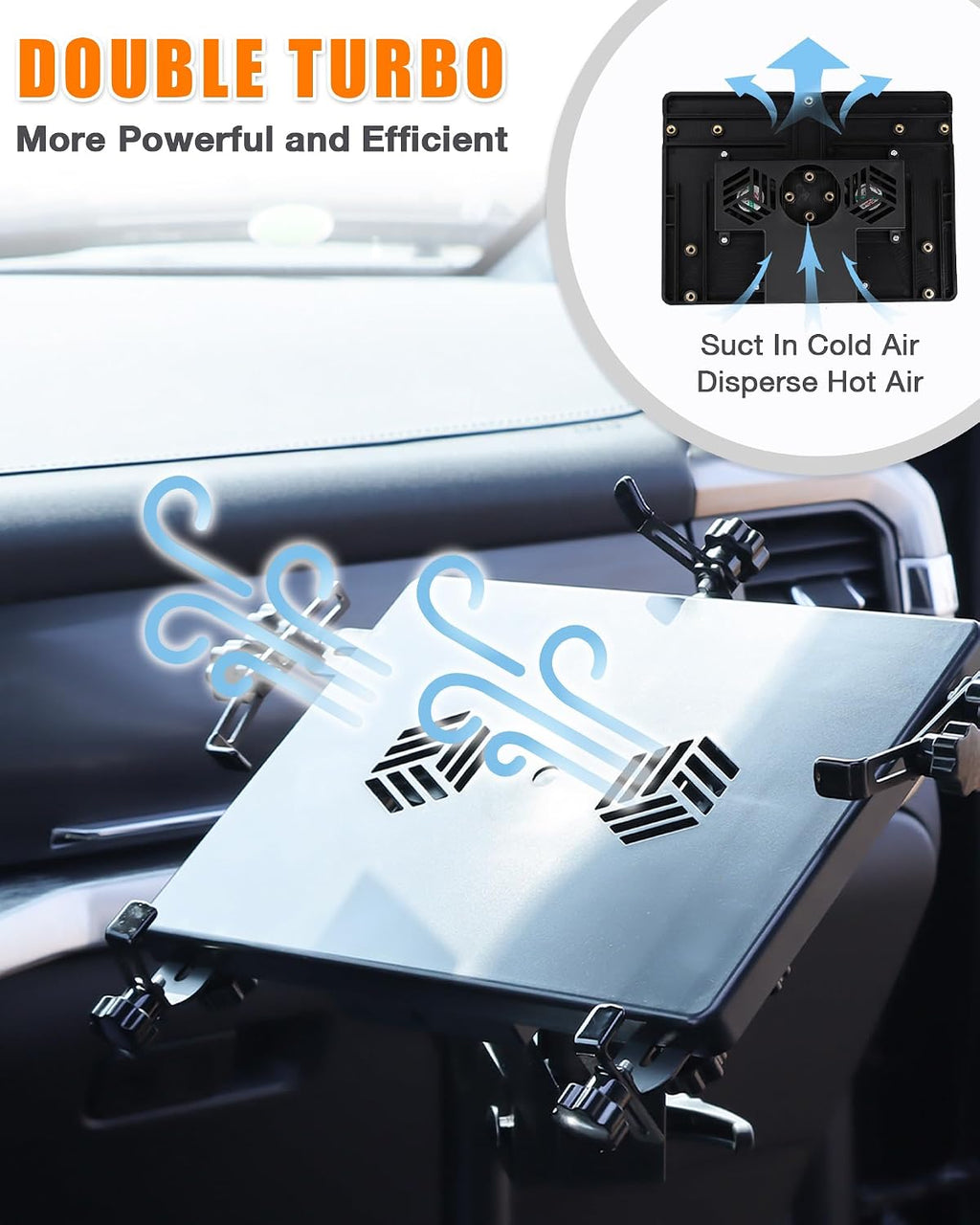 MELIPRON Truck Laptop Mount Fit for 15-25 Ford F150, 17-25 F250, F350, F550, No-Drilling Vehicle Computer Stand for Passenger Seat, Adjustable Height, 2 Built-in Cooling Fans