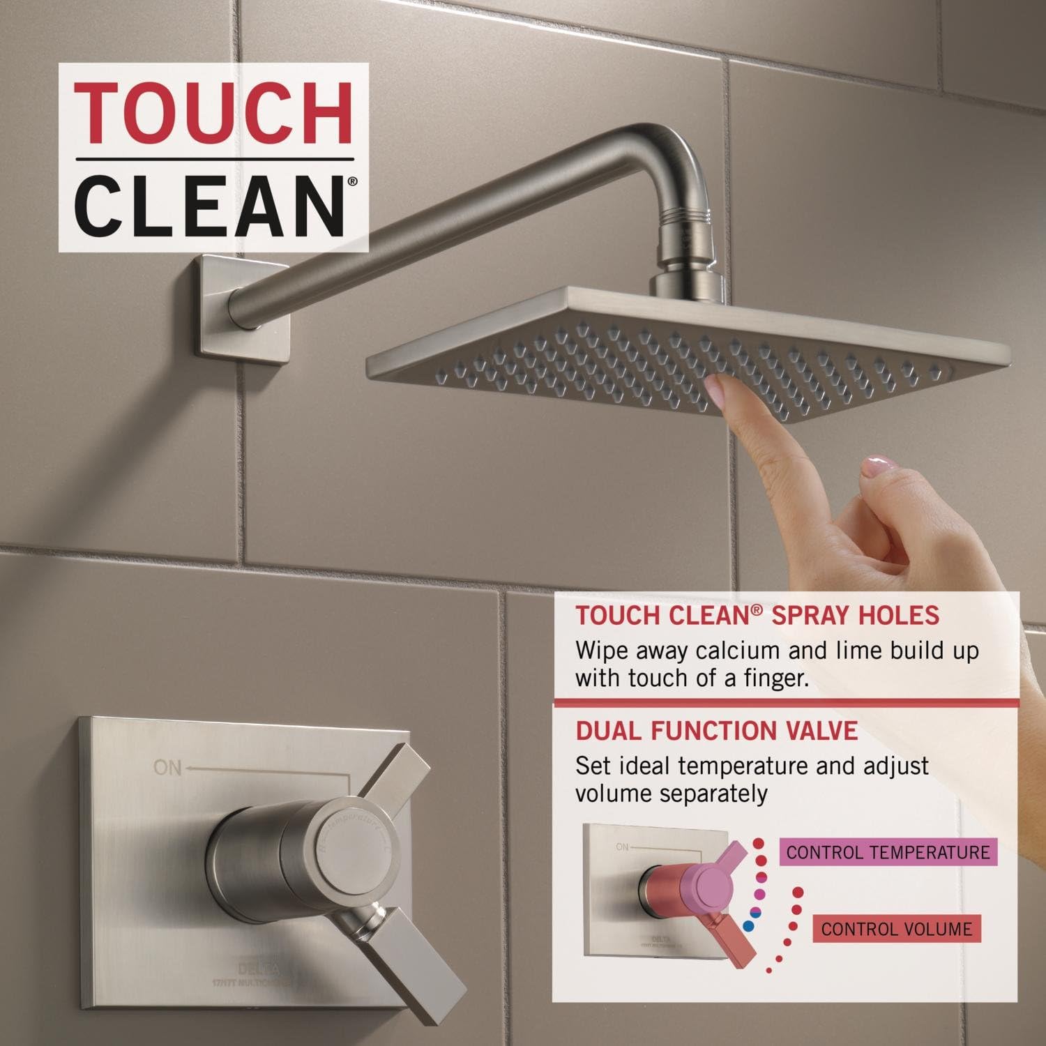 Delta Faucet Vero 17T Series Dual-Function Shower Trim Kit with Single-Spray Touch-Clean Rain Shower Head, Stainless T17T253-SS (Valve Not Included)
