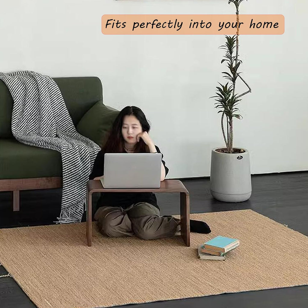 C Shaped End Table, Solid Wood Sofa Side Table for Couch, Bed, and Living Room, Space-Saving Small Snack Table for Bedroom, Office, or Balcony, Wooden Nightstand for Laptop and Narrow Spaces