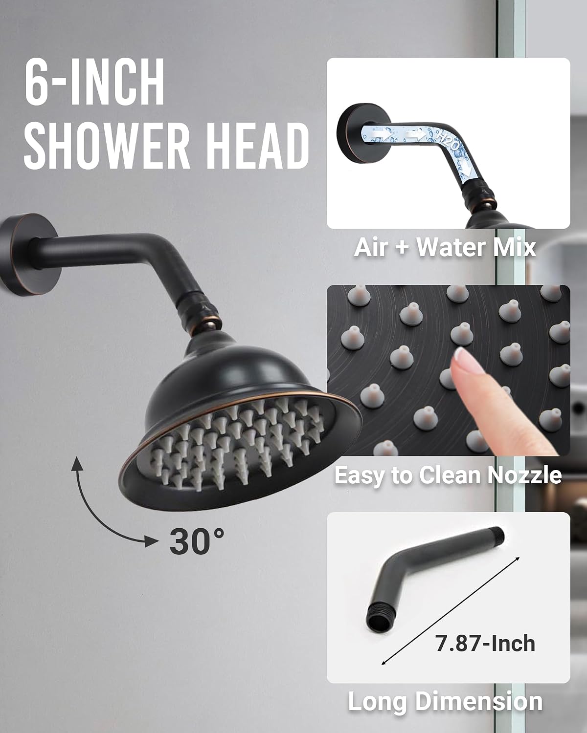 DASAN Antique Dual Shower Head Faucet Set, Oil Rubbed Bronze Dual Rain Shower Head System Complete Double Head Shower Fixture Combo, 9'' & 6'' Dual Rainfall Overhead Shower with Handheld, Valve & Trim