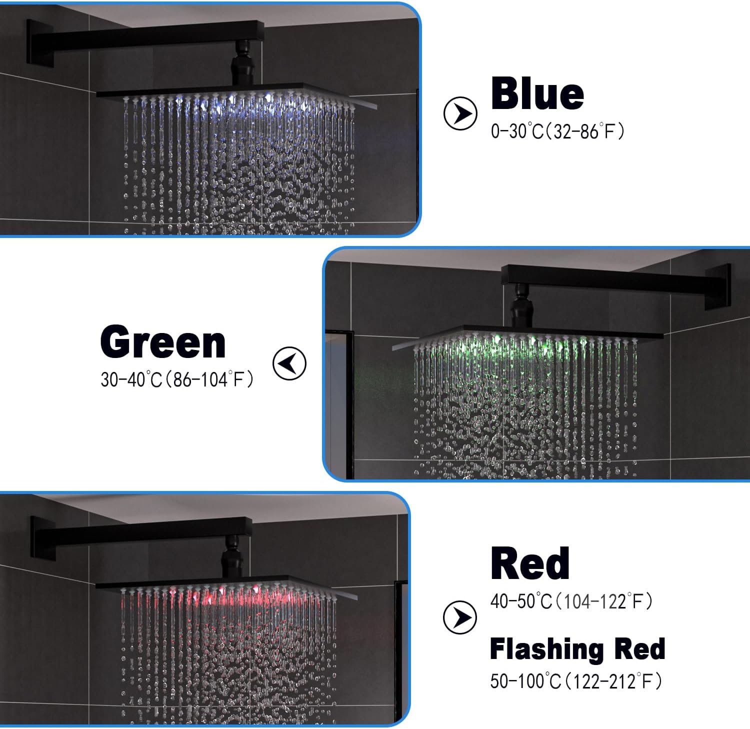 Enga Thermostatic Shower System with Body Jets (Use All Functions At A Time), Ceiling Mounted 12 Inch LED Rain Shower with 6 Body Spray Jets and Handheld Shower Faucet Set, Matte Black