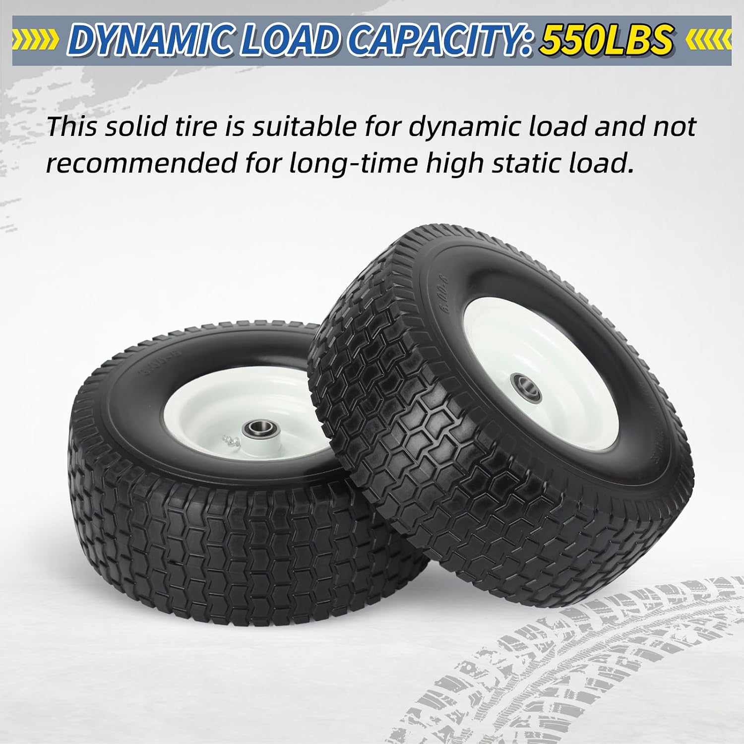 15x6.00-6 Flat Free Lawn Mower Tire and Wheel, Comes with Tire Saver Ramp, 15x6-6nhs Riding Mowers Lawn Tire and Wheel with 3/4' Bearing, 3' Centered Hub, 2 Pack