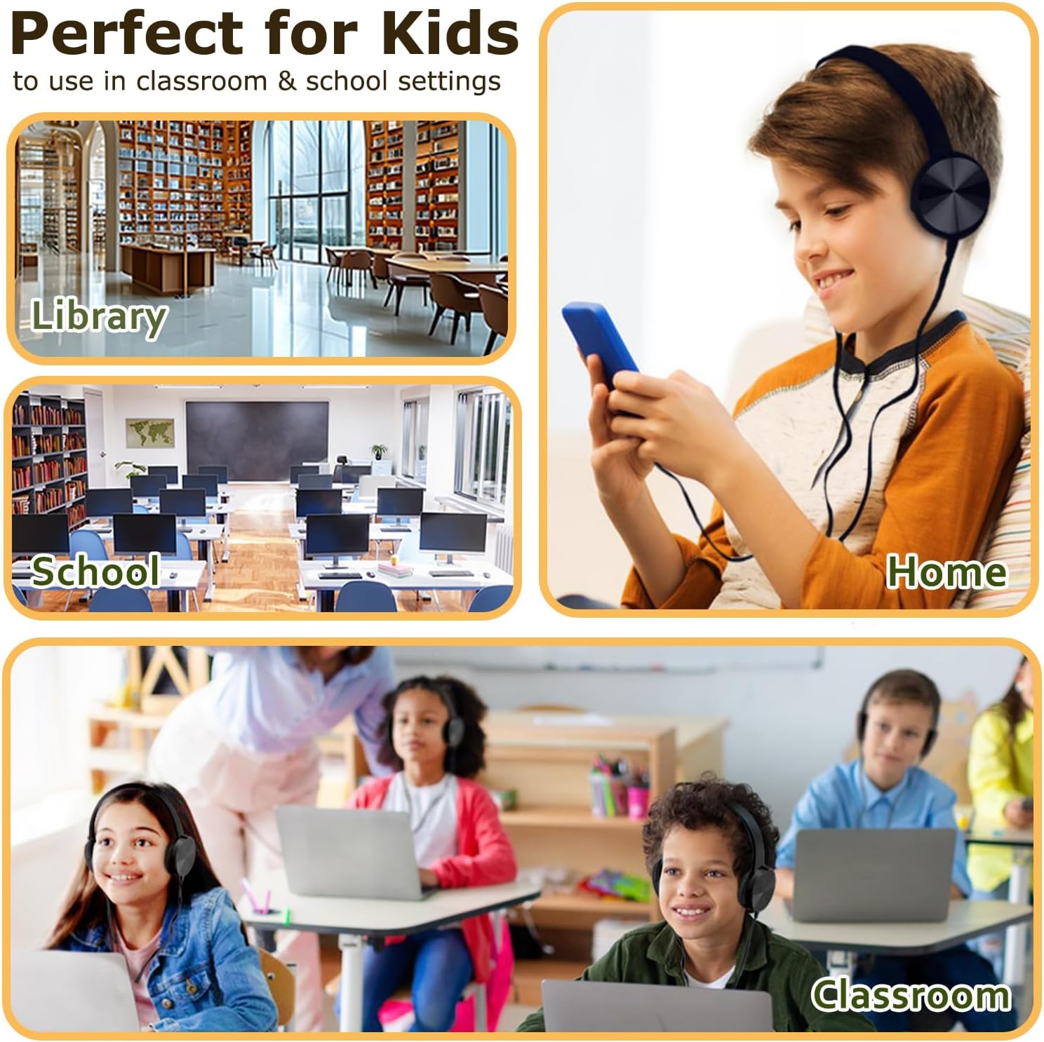 20 Pack Bulk Headphones for Classroom, Kids Wired Headphone for School Students K-12, Affordable Classroom Headphones, On-Ear with 3.5mm Plug(Black)