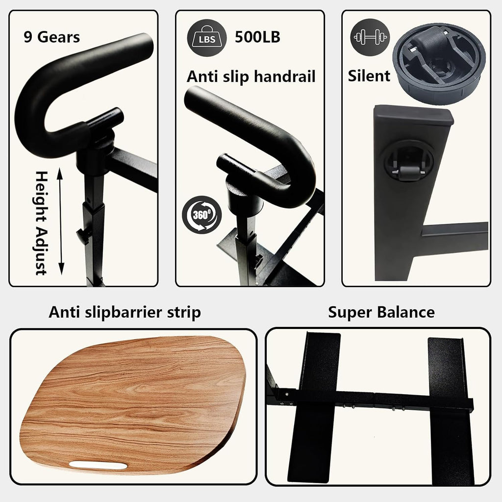 Auxiliary Standing Tray Table, Black Roller Sliding 360° Sofa Rotating and Height Adjustable Rotating TV and Laptop Table, Ergonomic Auxiliary Safety Standing Handle, aid Independent Living