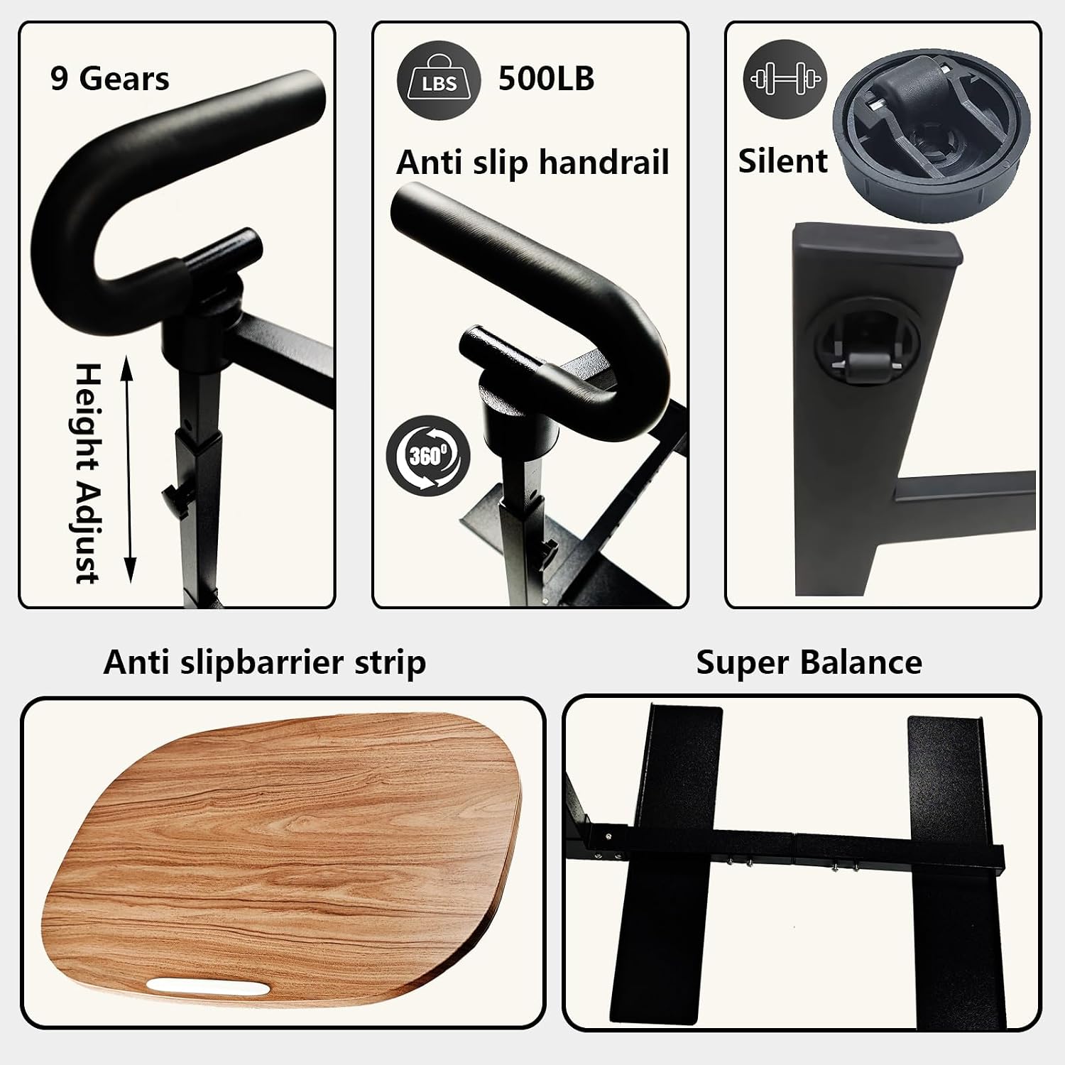 Auxiliary Standing Tray Table, Black Roller Sliding 360° Sofa Rotating and Height Adjustable Rotating TV and Laptop Table, Ergonomic Auxiliary Safety Standing Handle, aid Independent Living