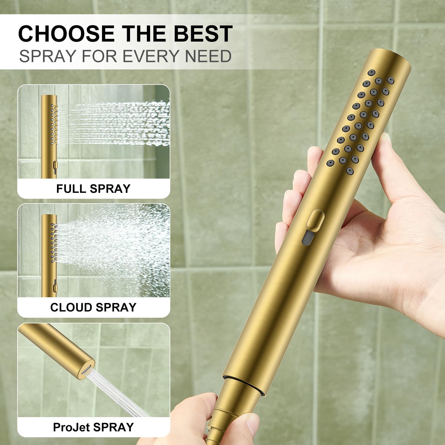 KENES Brushed Gold Rainfall Bathroom Shower System Rain Shower Head and Handle Set, Shower Faucet Set with 10-Inch Rain Showerhead and Handheld Spray, (Shower Valve Included), LJ-6026A-4