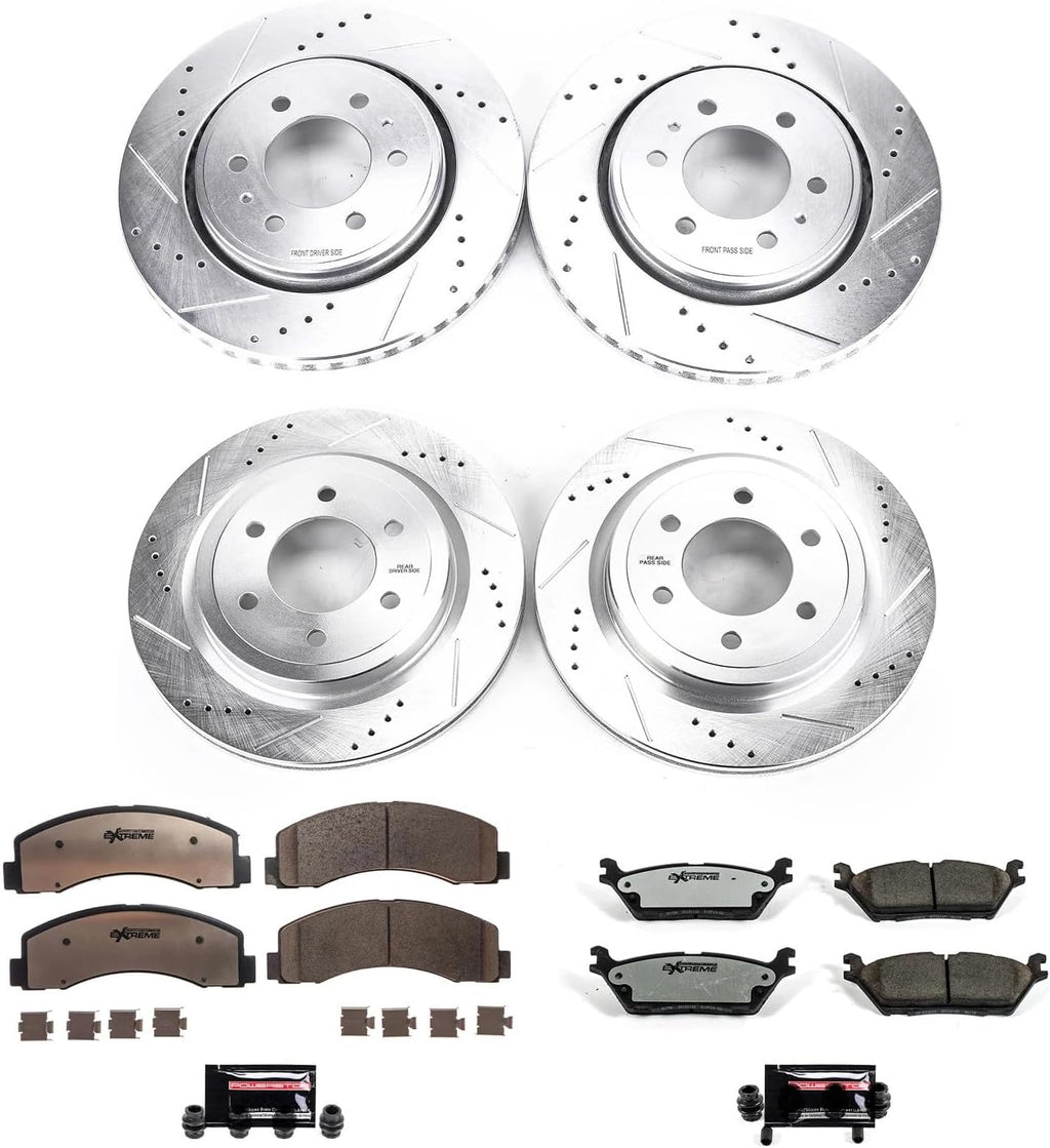PowerStop Front & Rear Brake Kit For Ford Expedition 2018-21 |F-150 2018-20 |Lincoln Navigator 2018-21 - Truck & Tow Carbon Fiber Ceramic Brake Pads + Drilled & Slotted Rotors Upgrade, K8026-36