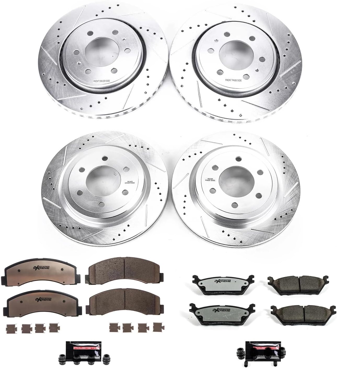 PowerStop Front & Rear Brake Kit For Ford Expedition 2018-21 |F-150 2018-20 |Lincoln Navigator 2018-21 - Truck & Tow Carbon Fiber Ceramic Brake Pads + Drilled & Slotted Rotors Upgrade, K8026-36