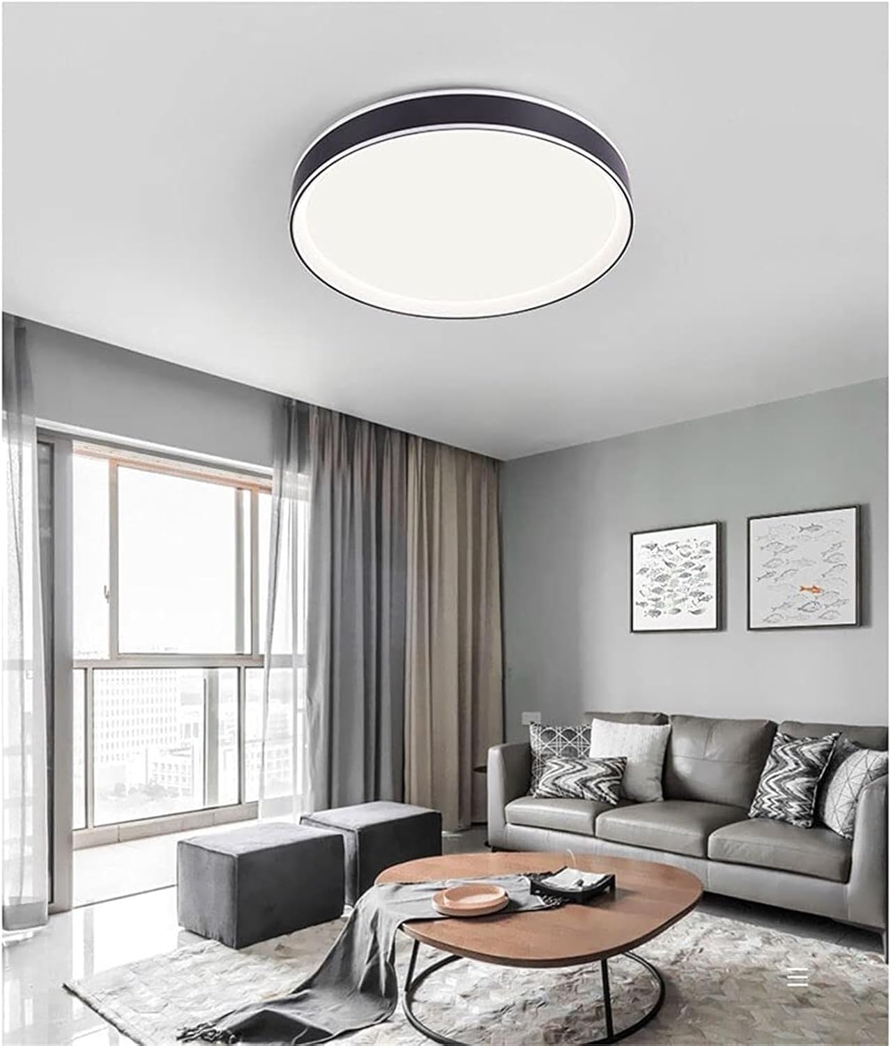 Modern Simple LED Ceiling Light, Dimmable Wrought Iron Ceiling Lamp for Bedroom Living Room Dining Room Lighting Fixtures(Black)