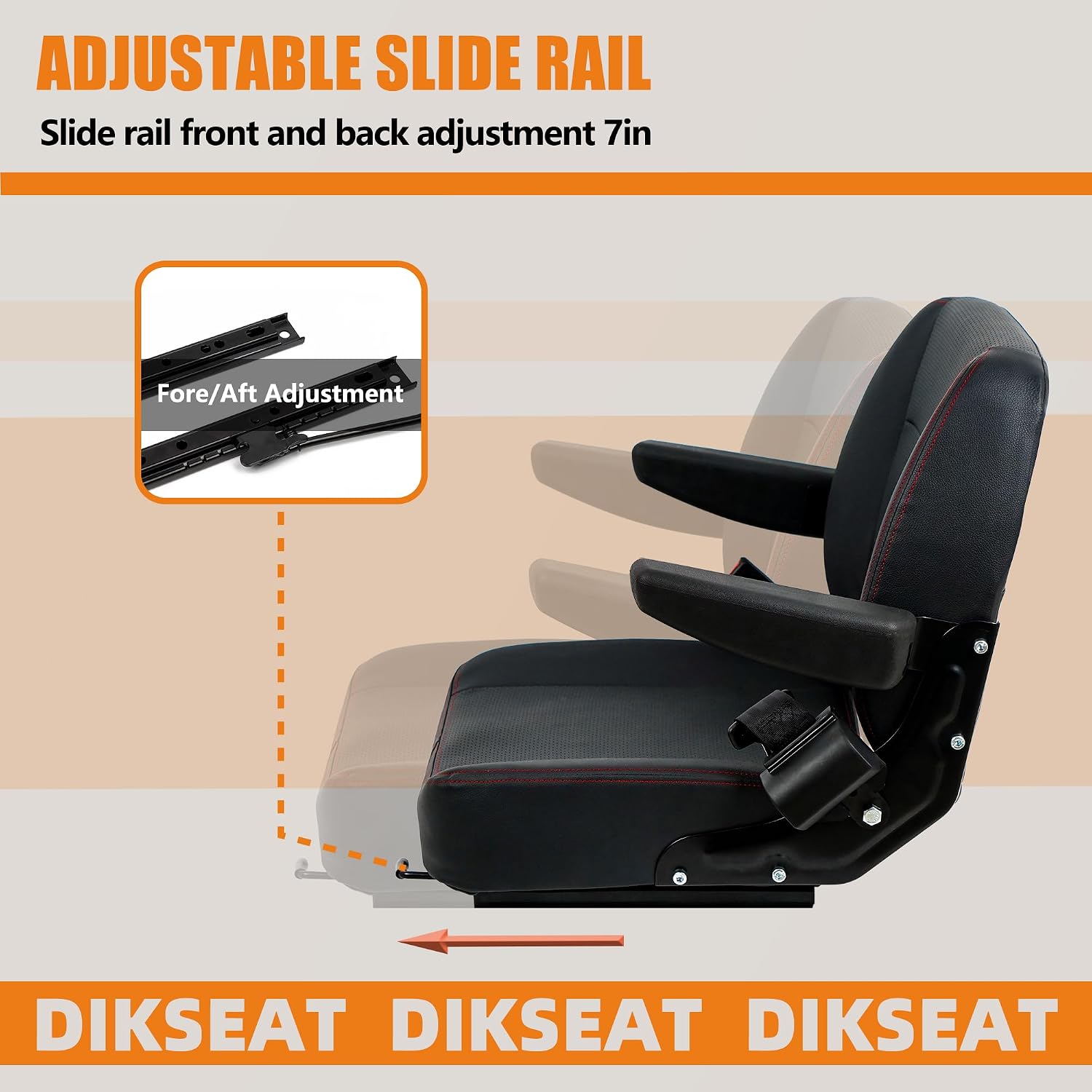 Universal Forklift Seat,Riding Lawn Mower Seat with Armrest,Tractor Seat with Micro Switch and Safety Belt,Storage Pouch on The Back for Mower Excavator Skid Loader Backhoe Dozer Telehandler