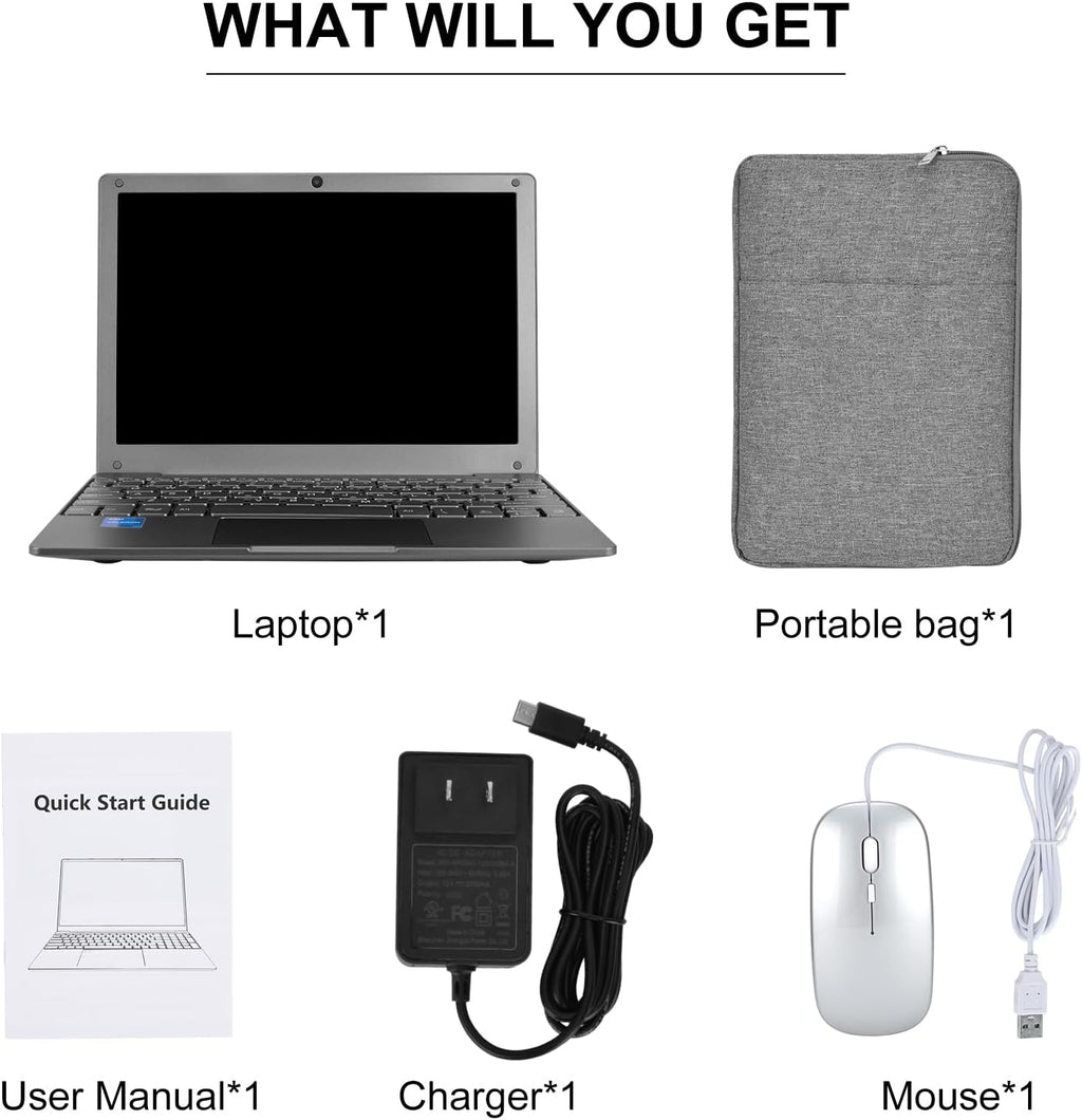 Portable Mini Education Laptop Computer with Celeron N4000 CPU 8GB RAM 256GB SSD HD IPS Screen, Laptop Computer for Learning, Office Work (Gray)