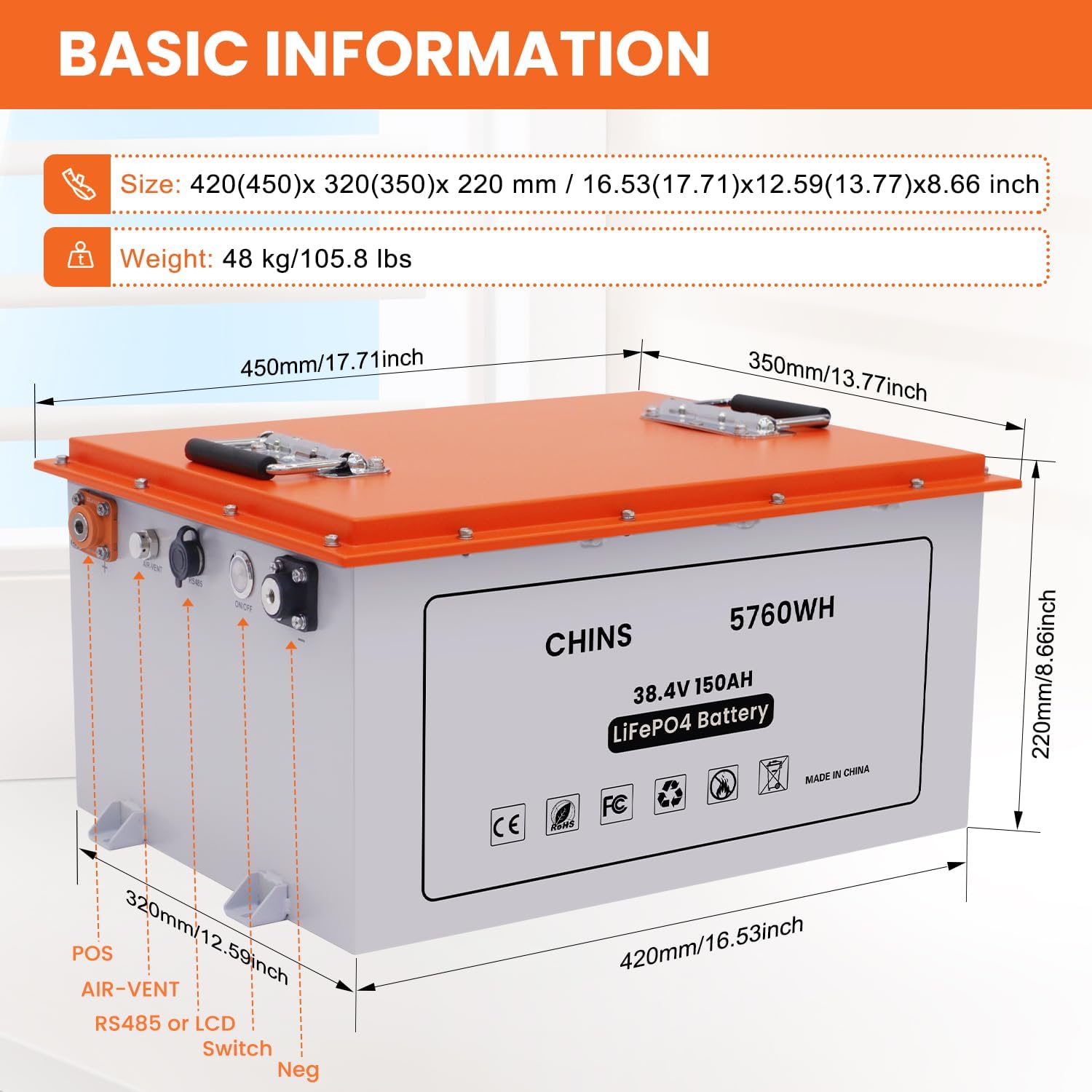 CHINS 36V 150Ah Lithium Golf Cart Battery, Built-in Smart 200A BMS, Includes 36V 25A Charger, 36V Lithium Battery, Max 7.68KW Output 70 Miles Range, Perfect for Golf Cart