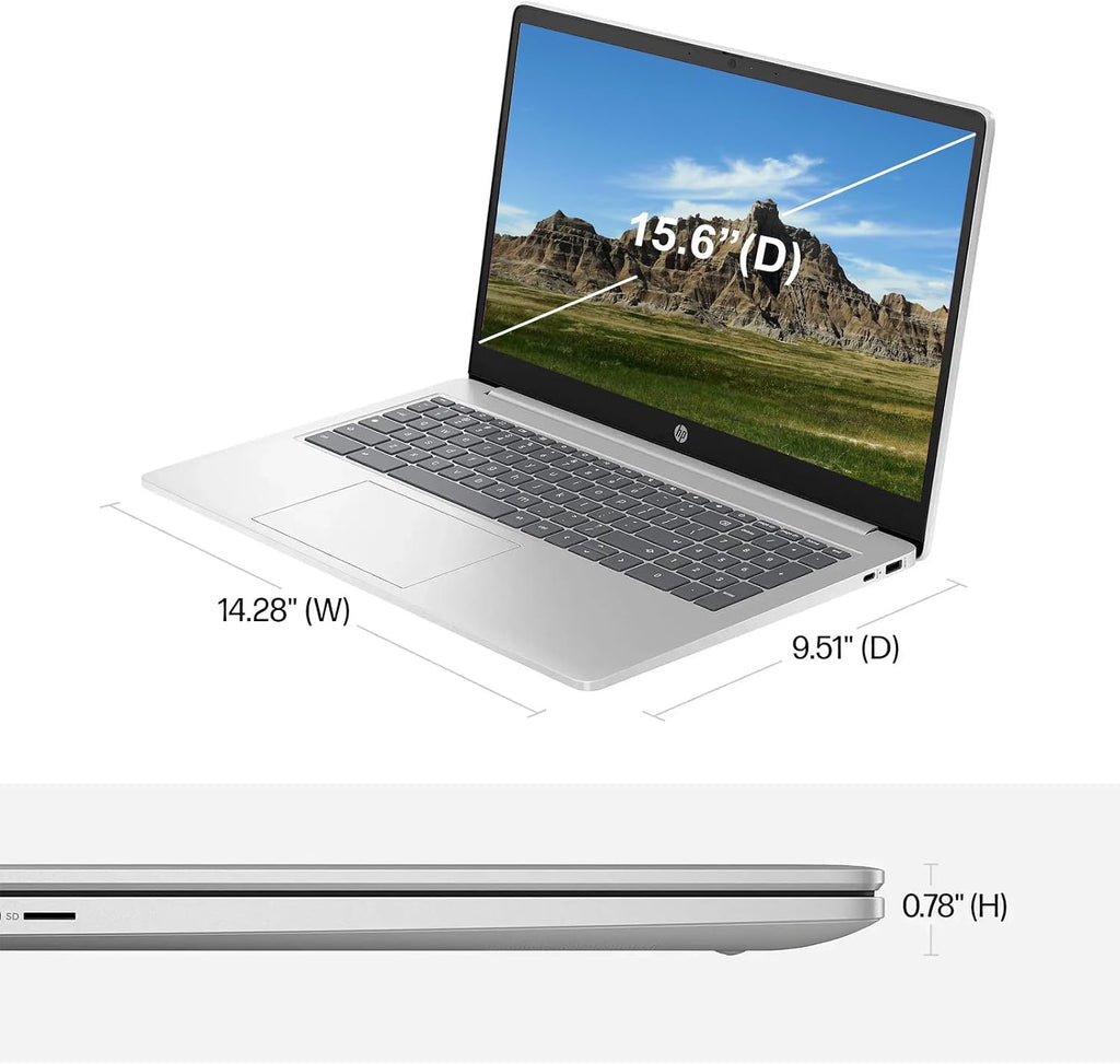HP Chromebook 15.6 inch Laptop, Ultra Light Business Laptop, Intel Processor N200, 8GB LPDDR5 RAM, 64GB eMMC, Intel UHD Graphics, Long Battery Life, HD Webcam, WiFi 6, Chrome OS, Silver (Renewed)