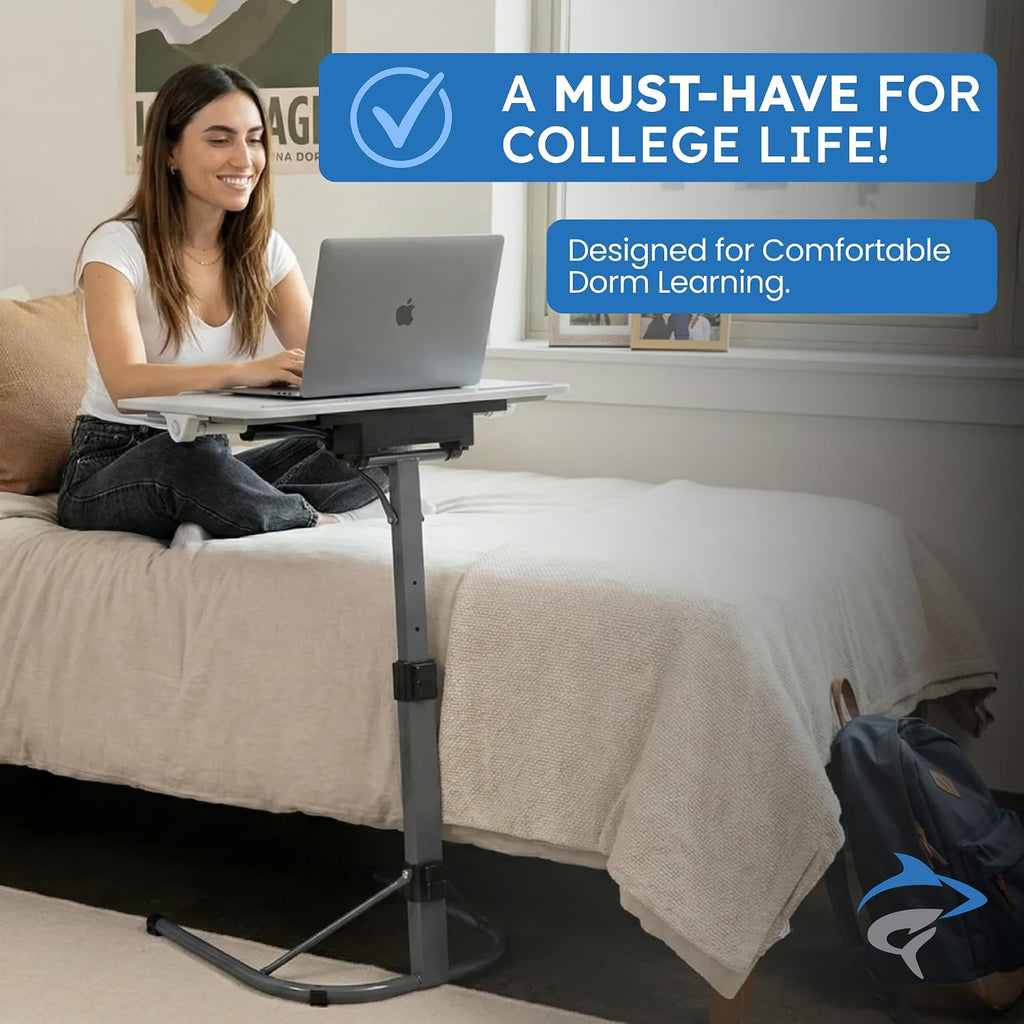 GoShark Lite 2-in-1 Laptop Bed Desk & TV Tray Table for Couch - Portable Foldable Stand with Adjustable Height & Angle for Work, Dining, Study - Detachable with Secondary Surface & Device Slots