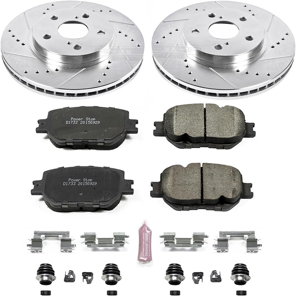 PowerStop Front Brake Kit for Lexus IS250 2014-15 - Drilled and Slotted Disc Rotors with Carbon-Fiber Ceramic Brake Pads Replacement, K6990