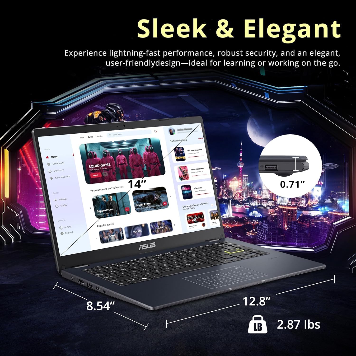 ASUS 14' Laptop for Business & Student, 14' FHD Display, Intel Celeron N4500, 4GB Memory, 64GB eMMC, NumberPad, Webcam, Wi-Fi, HDMI, Windows 11 (Renewed)