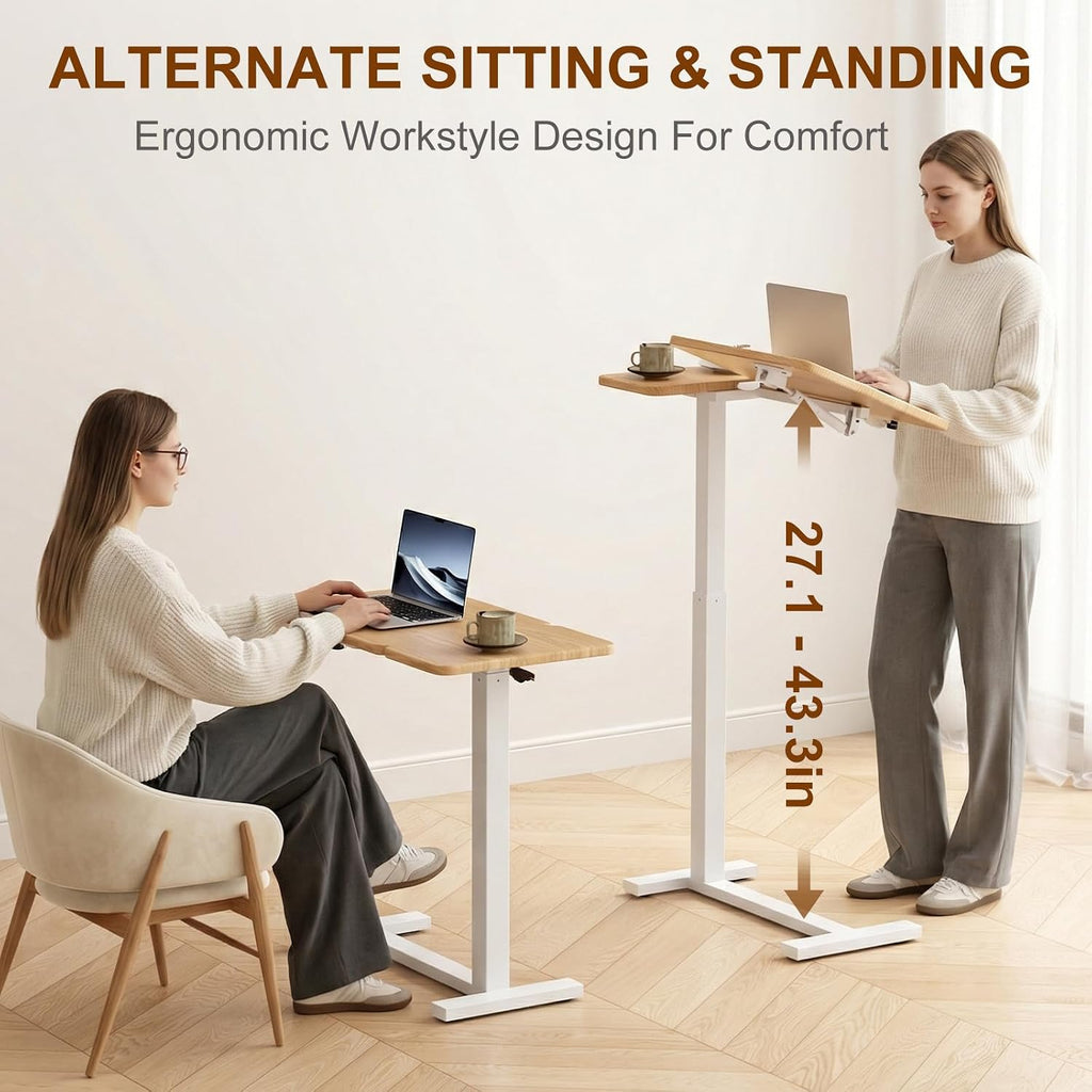 Solid Wood Overbed Bedside Table with Wheels, Tilting Adjustable Hospital Bed Table Over The Bed, Medical Mobile Laptop Stand, Rolling Standing Desk for Hospital and Home Use(Natural)