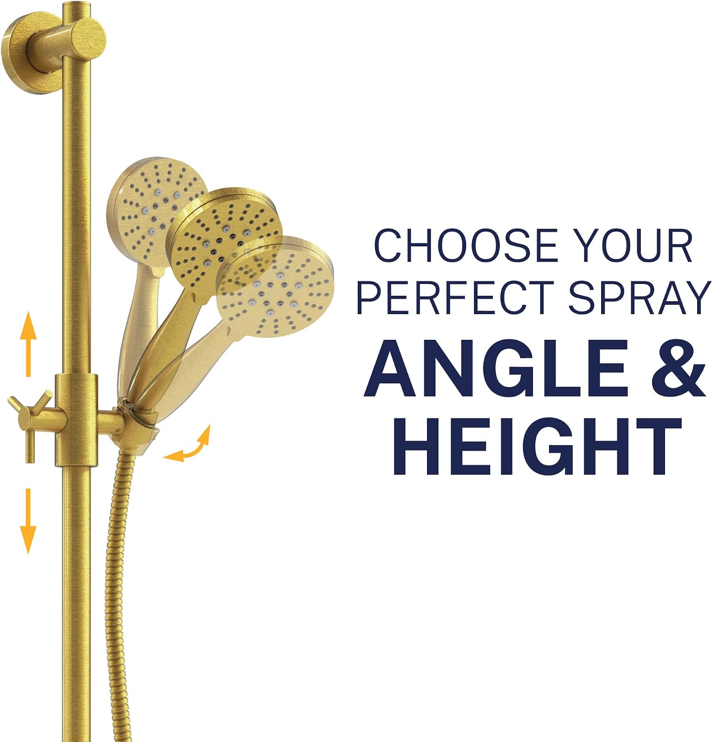 HammerHead Showers Solid Metal 27.5 Inch Shower Slide Bar with 3-Spray Handheld Shower Head with Long Hose and Holder, 1.75 GPM Low Flow Shower Head, Brushed Gold