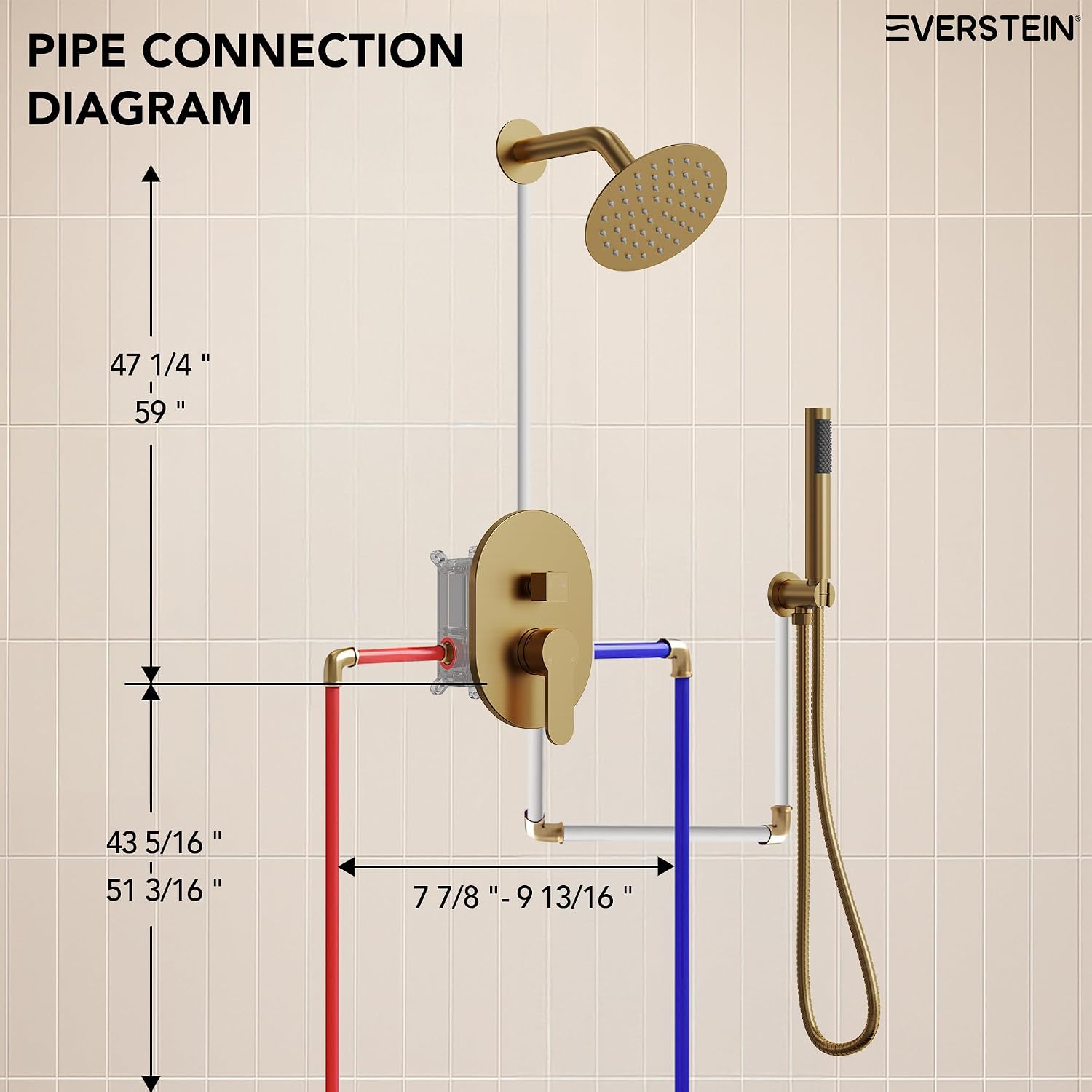 6' High-Pressure Shower System with Handheld Spray, Wall Mount Round Bathroom Shower Faucet Set with Valve (Brushed Gold)