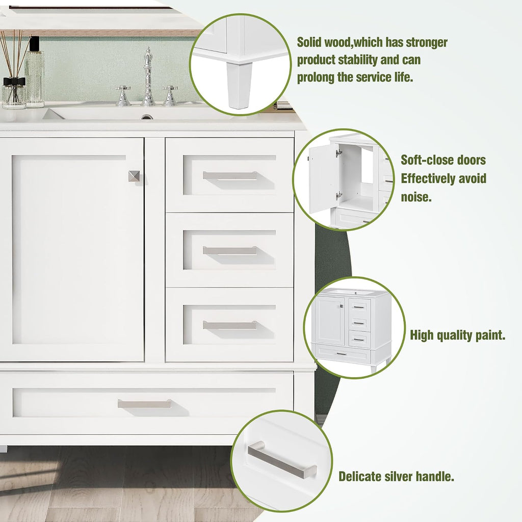 LUMISOL 30 Inch Bathroom Vanity with Sink, Wood Bathroom Storage Cabinet with Soft Closing Door and 3 Drawers, Freestanding Bathroom Vanities with Undermount Ceramic Sink, White
