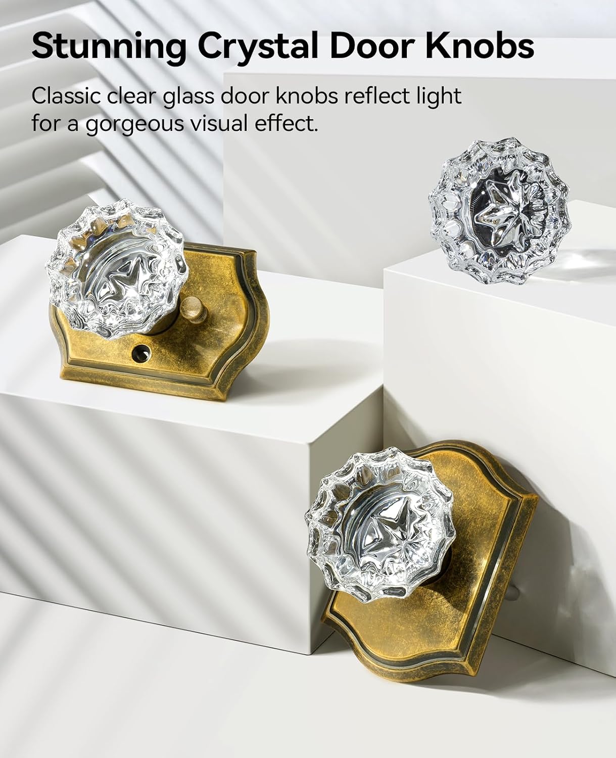 5 Pack Glass Crystal Door Knobs Interior, Aged Brass Crystal Door Knobs with Lock for Privacy Use, Antique Crystal Glass Doorknobs for Bedroom Bathroom Interior Doors