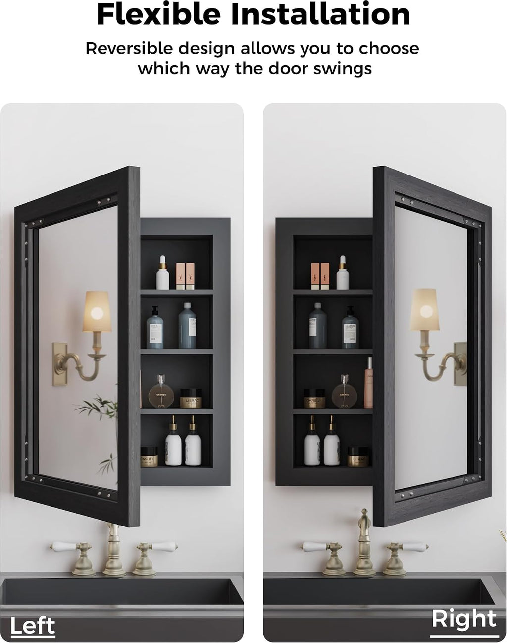 FLYJOE 20x26 Medicine Cabinet with Mirror, Farmhouse Bathroom Vanity Mirror Solid Wood Framed Door Storage Cabinet with Adjustable Shelves, Wall Mounted for Bathroom Living Room, Black