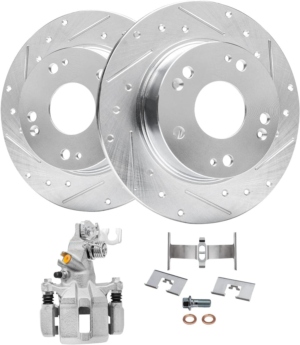 Detroit Axle - Rear Brake Kit for 2003-2007 Honda Accord 2004-2008 Acura TSX, 2005 2006, Drilled & Slotted Rotors Left Brake Caliper Replacement