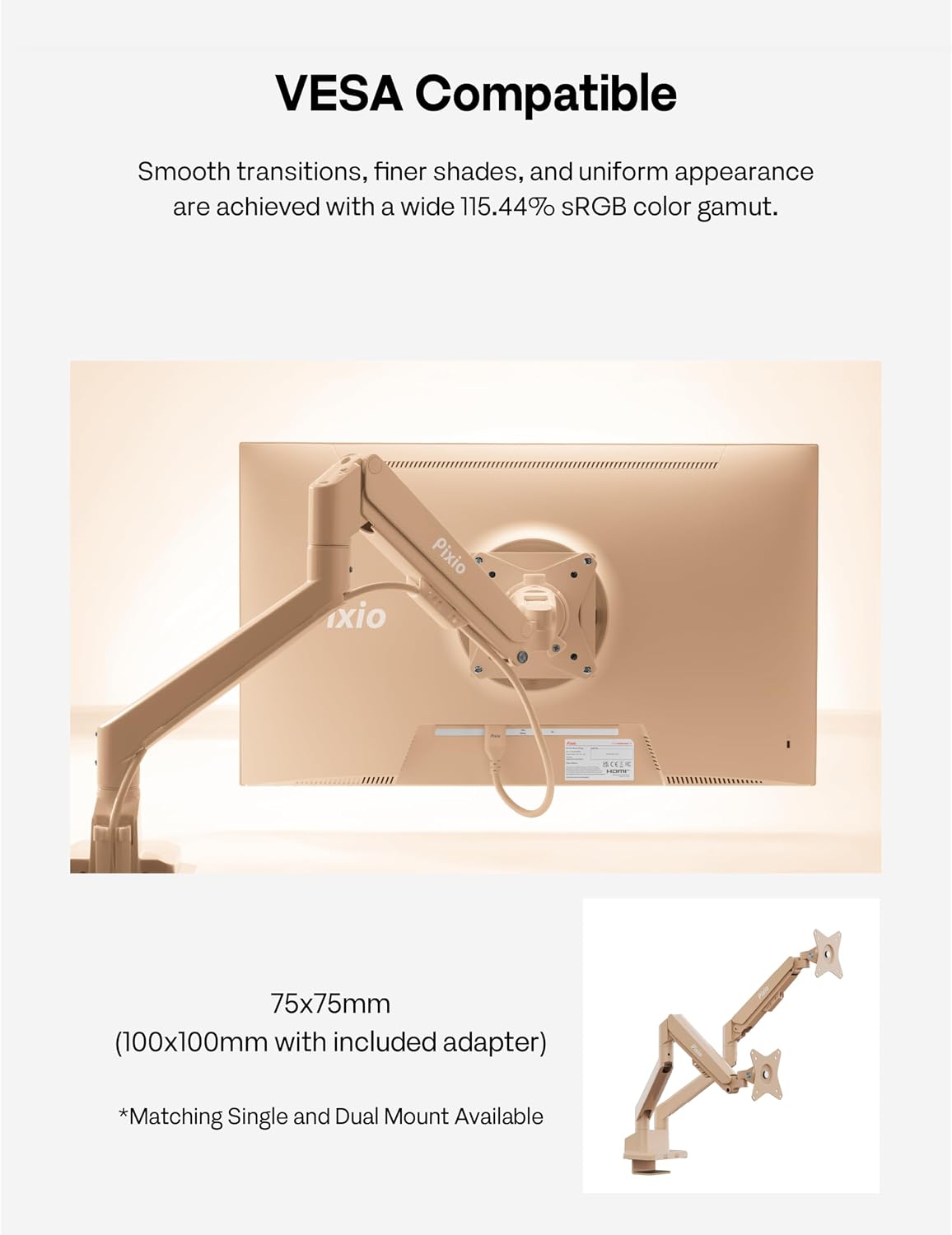Pixio PX246 Wave Beige 24 inch 120Hz Refresh Rate FHD 1080p Resolution IPS Panel 4ms GTG Response Time Gaming Monitor with Adaptive Sync