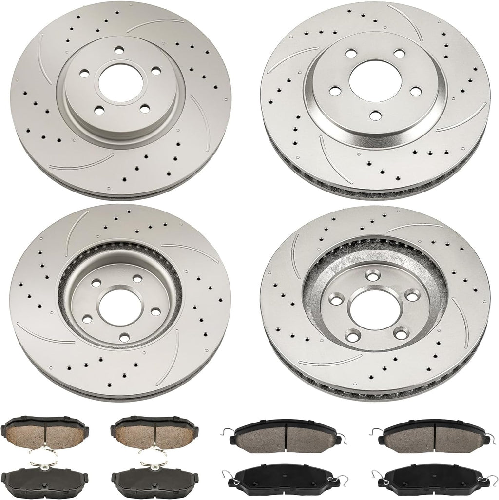 Torchbeam Front & Rear Brake Kit for Mustang Ford 2005 2006 2007 2008 2009 2010 4.6L,Drilled Slotted Brake Rotors and Pads Kits
