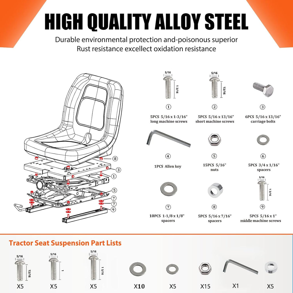Seat Suspension Kit Without Seat Slider for Zero Turn Lawn Mower Tractor Forklift, Compatible with Most Aftermarket Seats - Same Day Shipping