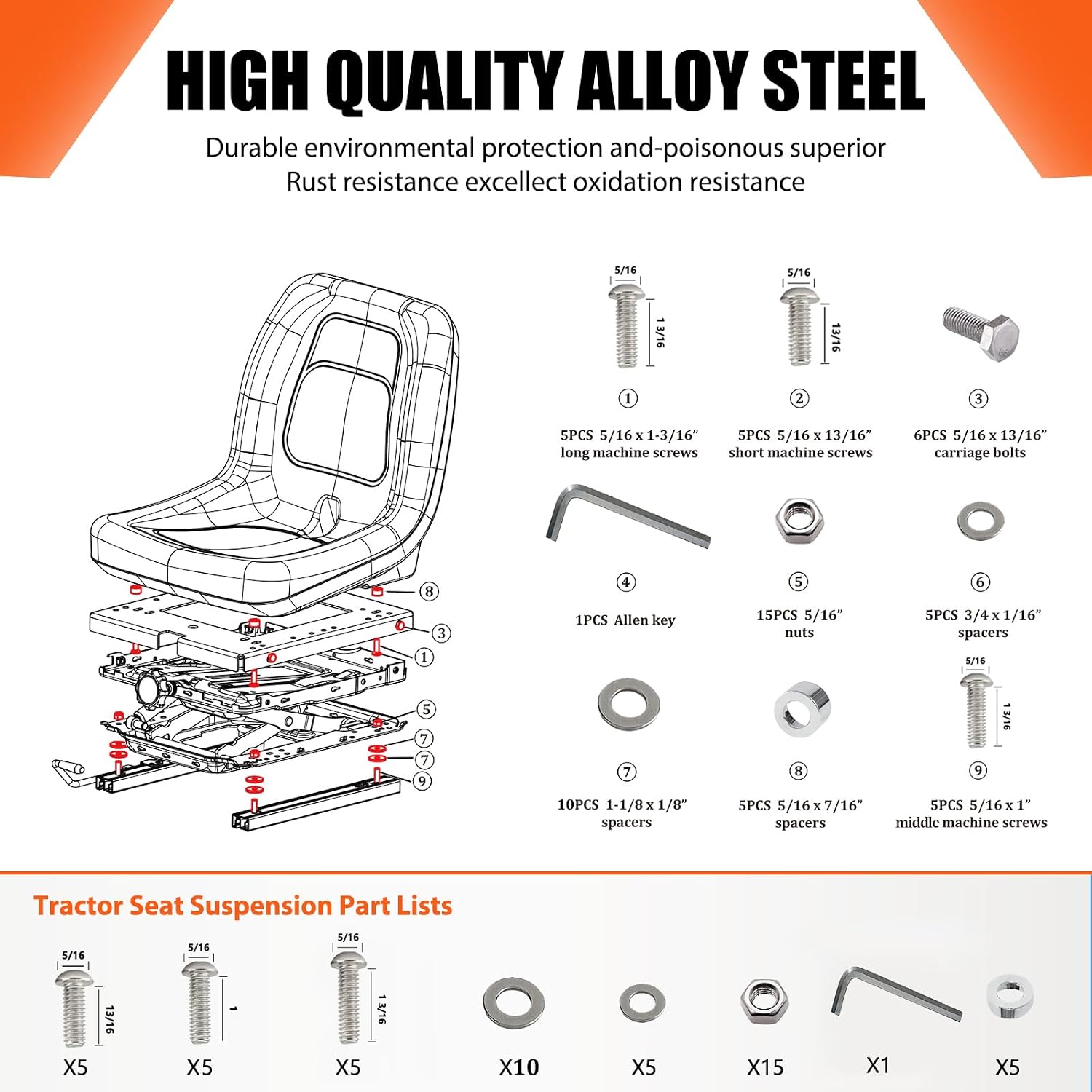 Seat Suspension Kit Without Seat Slider for Zero Turn Lawn Mower Tractor Forklift, Compatible with Most Aftermarket Seats - Same Day Shipping