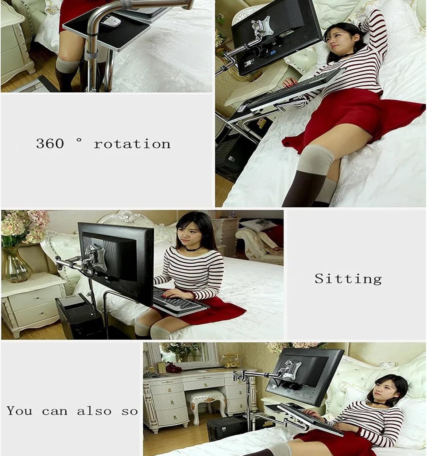OK610 OK611 - Bedside Moving Laptop Stand Adjustable Sofa Computer Monitor Holder Mount +Keyboard Holder Rotating Laptop Table Lapdesks (OK611W)