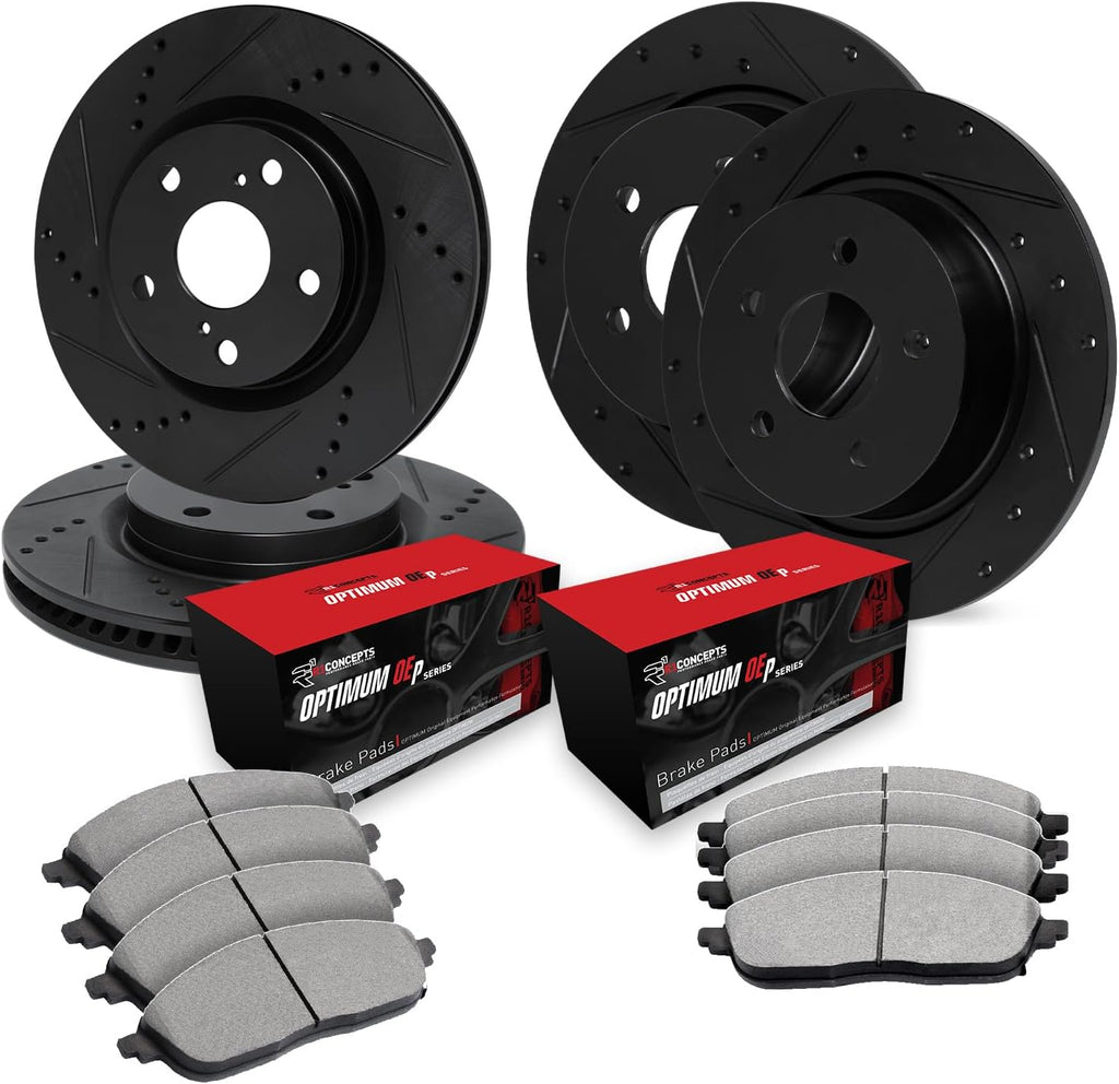 R1 Concepts Front and Rear Brake Kit Fits 2013-2015 Dodge Dart; 2016 Dodge Dart Vehicle Production Date To 11/23/15| Optimum Oep Brake Pads and Drilled Slotted Brake Rotors| 12.0' Front & 10.4' Rear