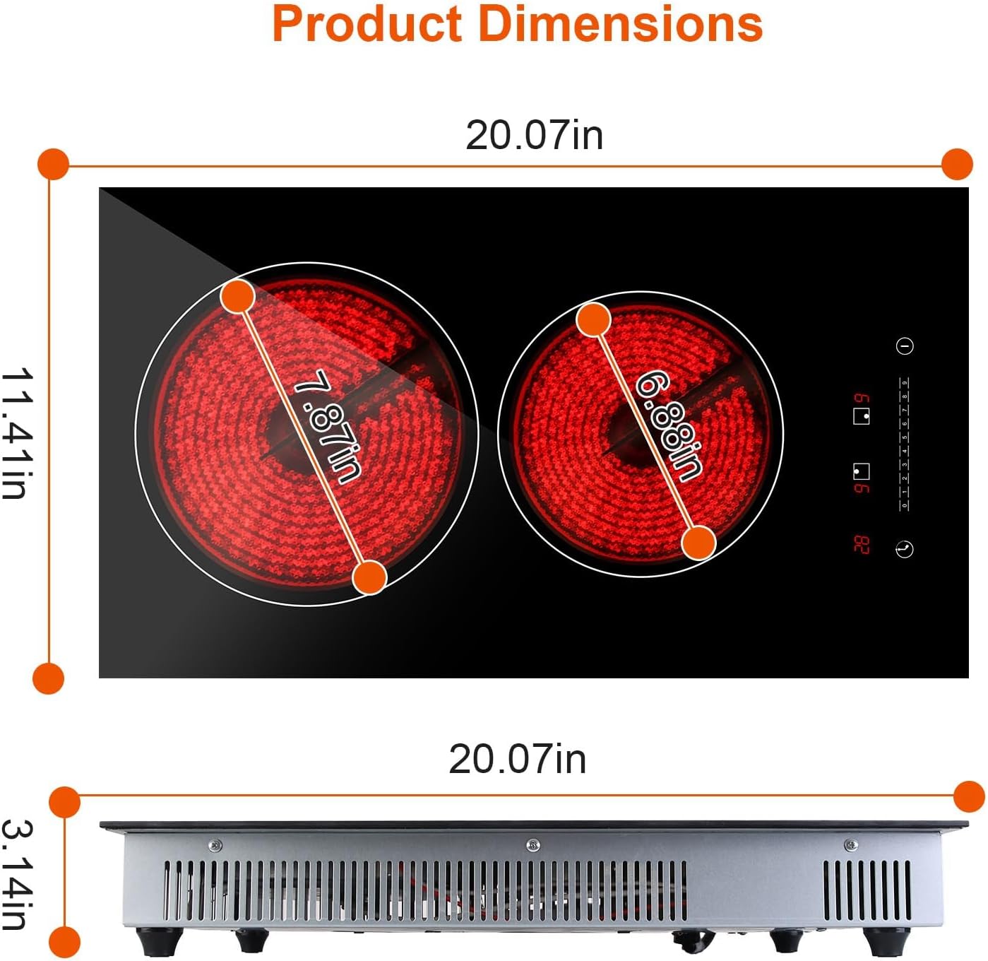 2 Burner Electric Cooktop, 9 Firepower Levels Plug-in Electric Cooktop with Timer Setting, 110V Built-in Electric Ceramic Stove with Over Heating Protection