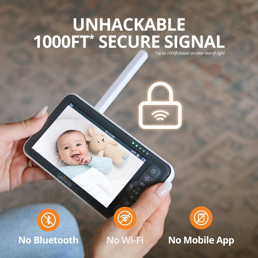 Levana Nala Video Baby Monitor, 5.5' 1080P Screen, 2 Night Vision PTZ Cameras, 22 Hour Battery Life, 5000mAH Battery, No WiFi, Two-Way Talk, 1000ft of Range Baby Cameras