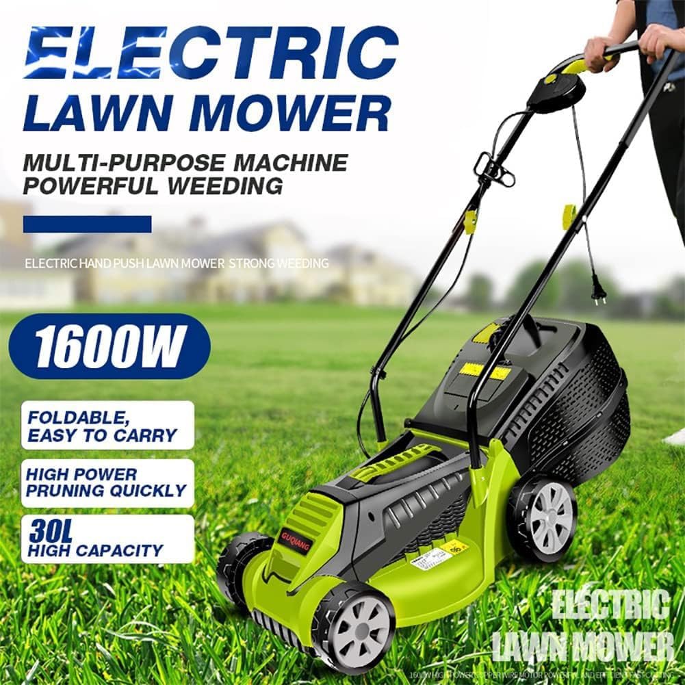 Electric Lawn Mower,1600W Cordless Foldable Lawnmower with 30L Large Grass Box, 32cm Cutting Width, 3 Adjustable Cutting Heights (25-65mm),Foldable Handle,for Garden Lawn