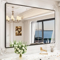 pertetey New Upgrade Bathroom Mirror, 60X40 Inch Black Metal Frame Wall Mounted Rounded Rectangle Bathroom Vanity Mirror with Tempered Glass for Washroom Bedroom Living Room