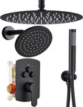 Dasan Rainfall Full Body Shower Faucet System with 12'' Round Shower & 6'' Shower Head,Matte Black Dual Shower Head Faucets Set with Handheld & Valve, Double Shower Head System for Couples/ 2-Person