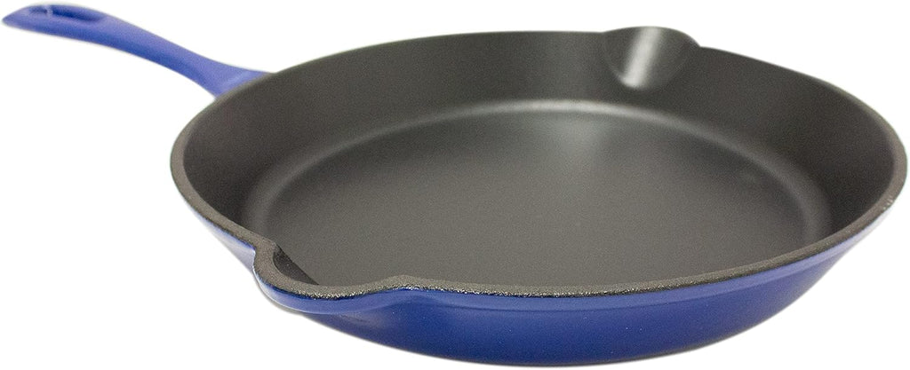 BergHOFF 2Pc Enameled Cast Iron 10' Fry Pan, 10' Grill Pan Set, Induction Cooktop Ready, Oven Safe Up to 400°F, Blue