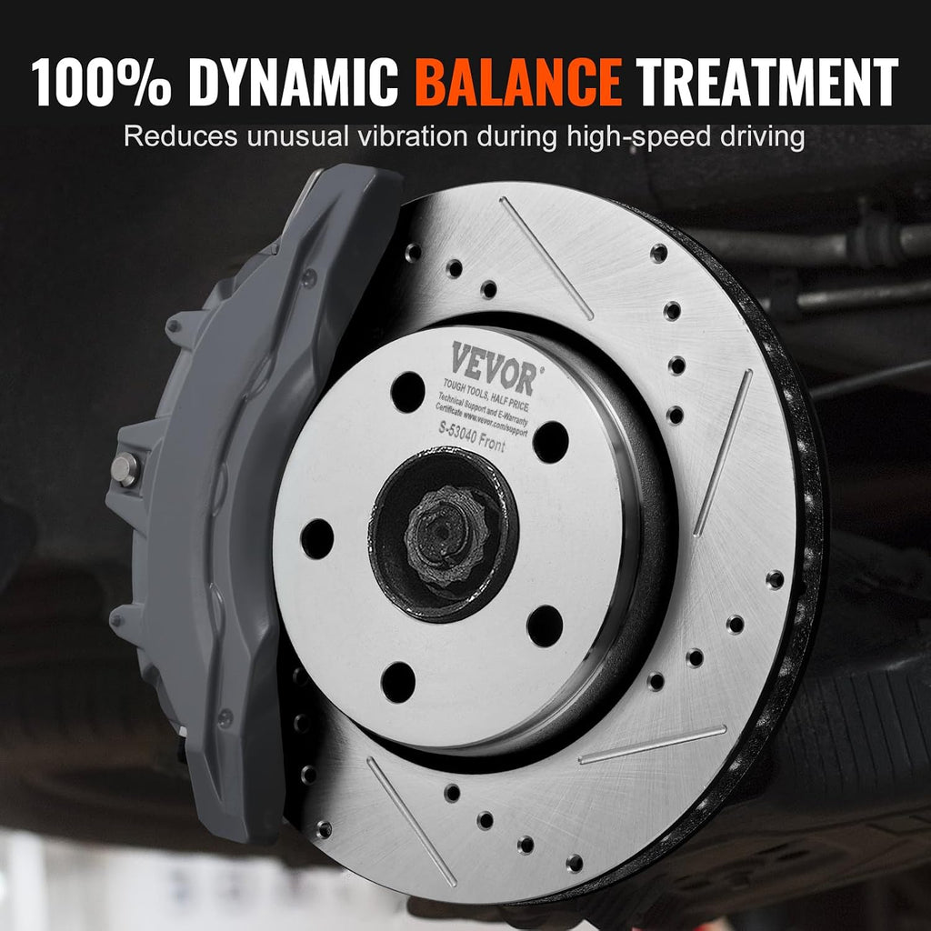 VEVOR Front and Rear Brake Kit Compatible with 2007-2017 Jeep Wrangler, Drilled and Slotted Brake Rotors Ceramic Brake Pads Replacement, 11.9' Front Rotors 12.4' Rear Rotors