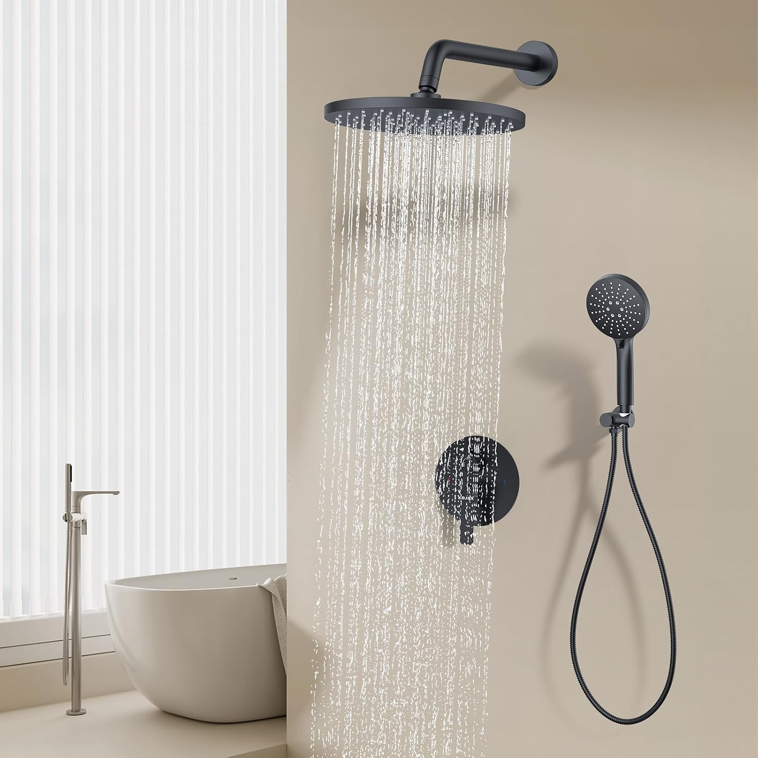 KOJOX Shower System- High Pressure Shower Head- 3 Setting Headheld Shower Head Fixtures- Shower Valve Included (Matte Black)