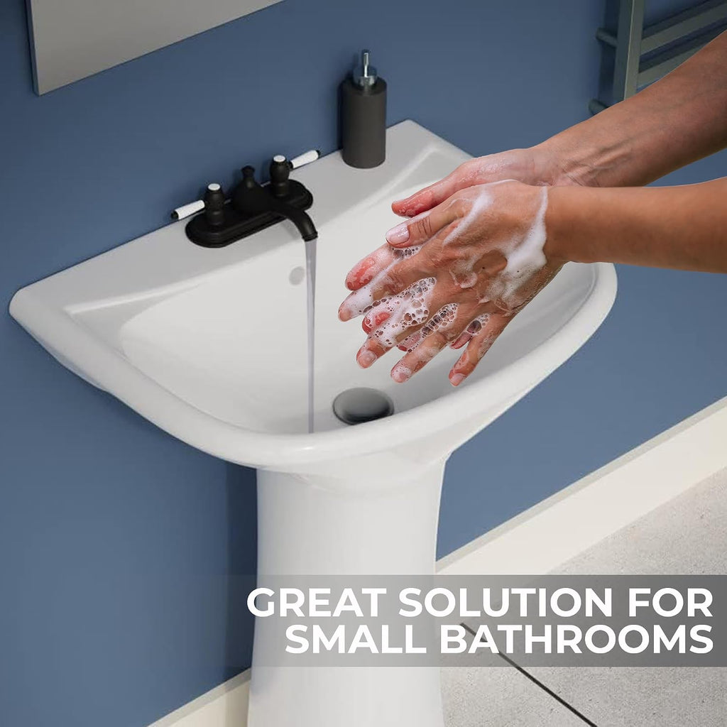 Renovators Supply Manufacturing Ondine Space Saving 16' W x 33' H x 14.5' Proj. Small Bathroom Pedestal Sink, Vitreous China, with Overflow, Compatible with 4 in. Centerset Faucets