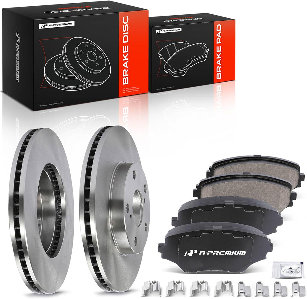 A-Premium 10.83 inch (275mm) Front Vented Disc Brake Rotors + Ceramic Pads Kit Compatible with Select Toyota Model - RAV4 2001 2002 2003 2004 2005, 2.0L 2.4L, 6-PC Set