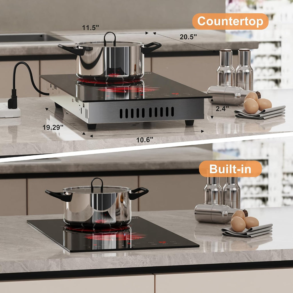 2 Burner Electric Cooktop 24 Inch and 12 Inch