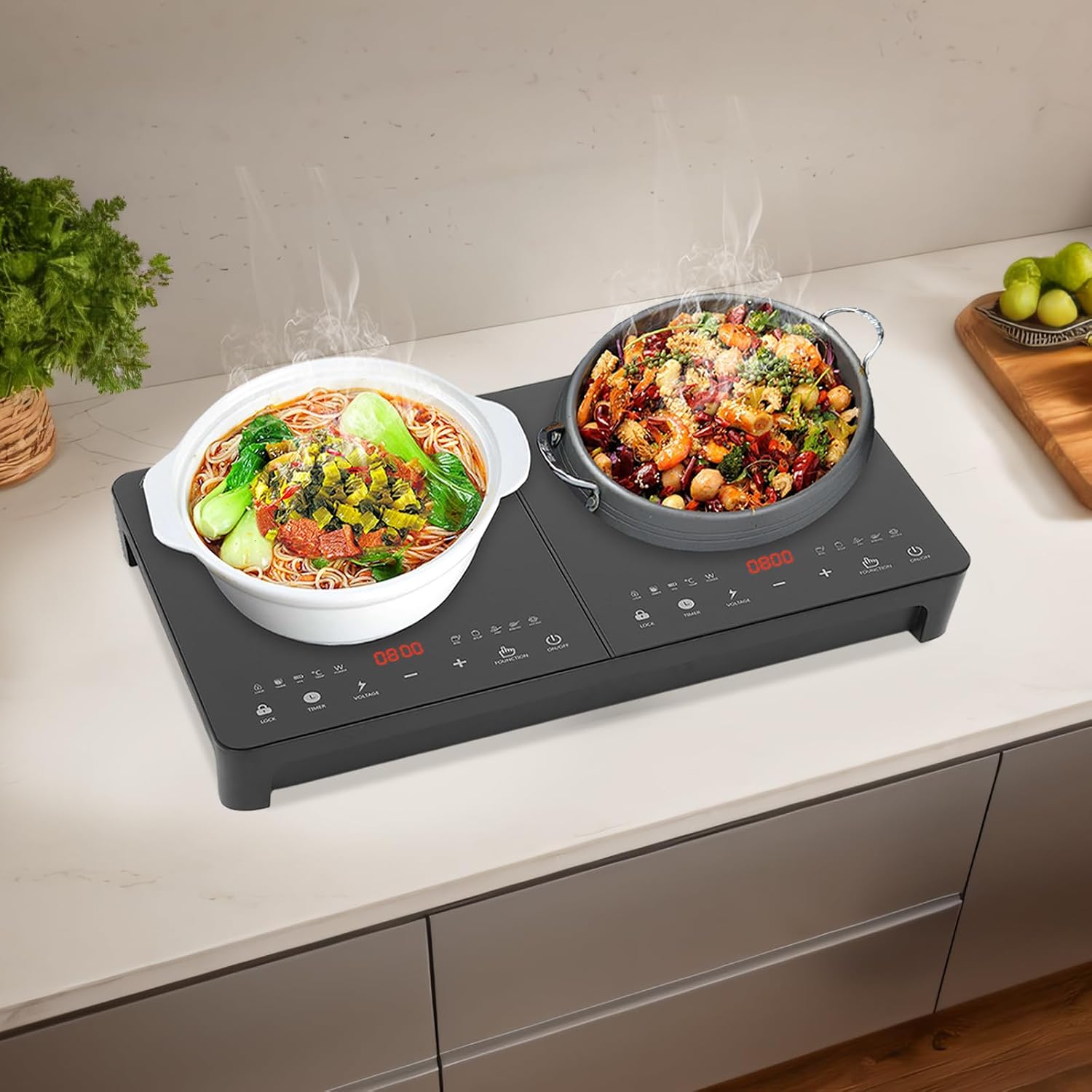 Double Induction Cooktop, 110V Electric Induction Cooktop with 2pcs 2000W Burners, LED Sensor Touch Energy-Saving Stove Top with Child Safety Lock & Timer