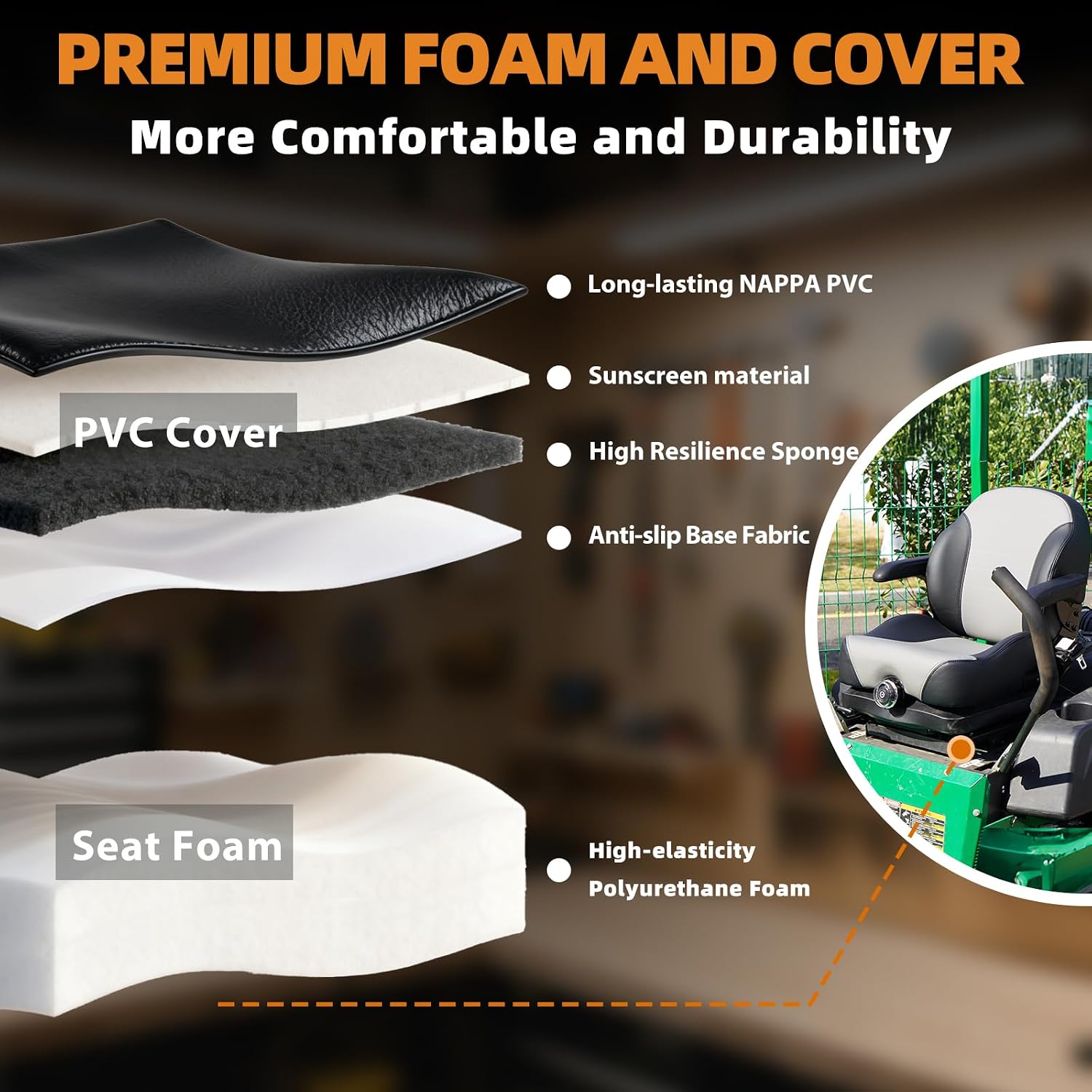 Universal Suspension Seat with Retractable Seatbelt Adjustable Armrests Weight Adjustment for Zero Turn Lawn Mowers & Tractors fits John Deere Scag Bad Boy Ferris Hustler Gravely