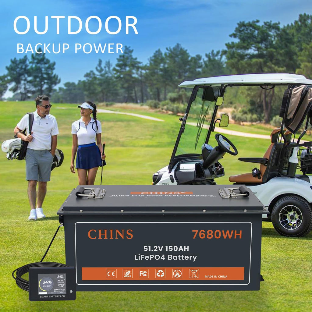 CHINS 48V 150Ah Lithium Golf Cart Battery, Built-in Smart 200A BMS, Includes 48V 18A Charger, 48V Lithium Battery, Max 10.24kW Output 70 Miles Range, Perfect for Golf Cart