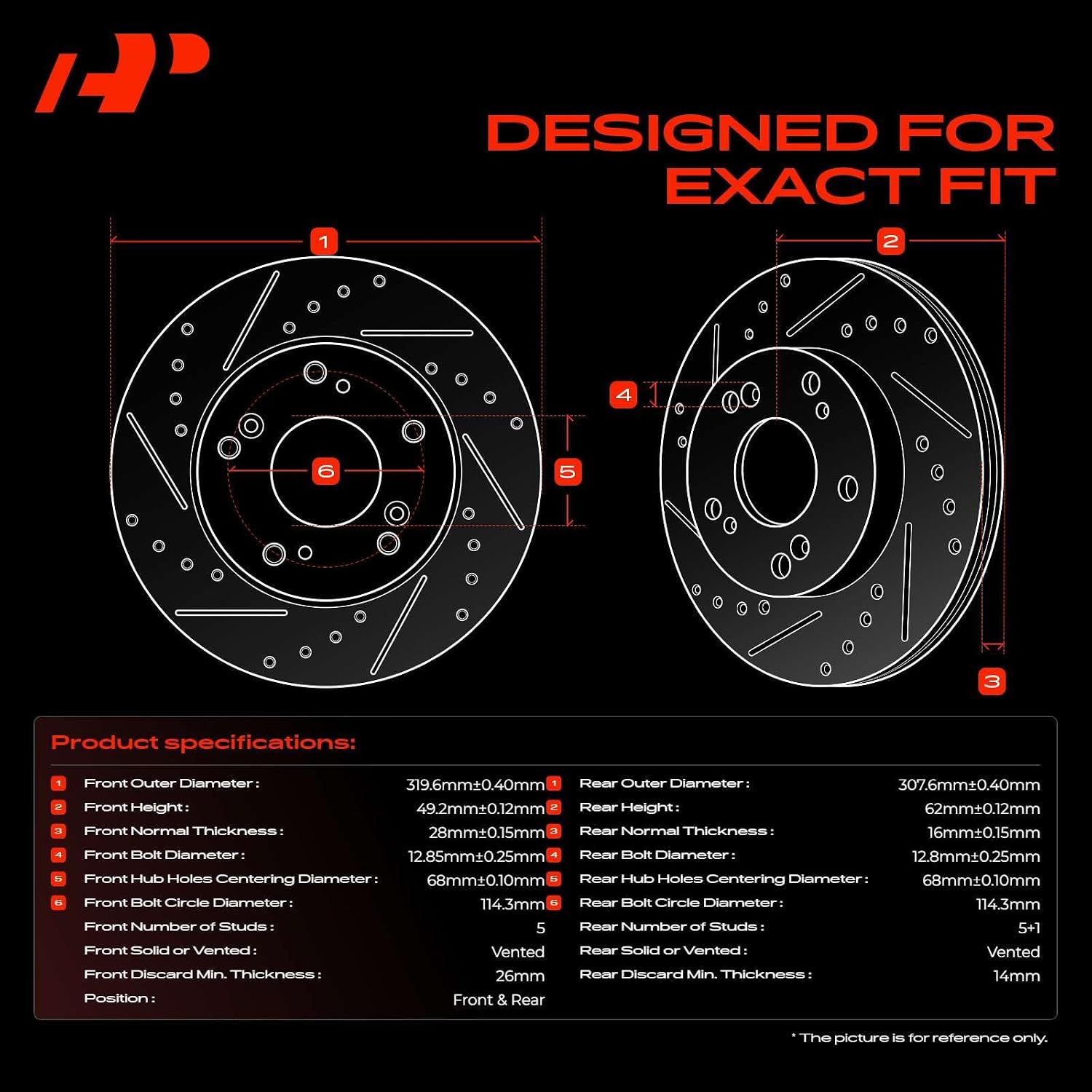 A-Premium Front & Rear Drilled and Slotted Disc Brake Rotors + Ceramic Pads Kit Compatible with Select Nissan Models - Maxima 2009-2014 2016-2019, 3.5L, 12-PC Set