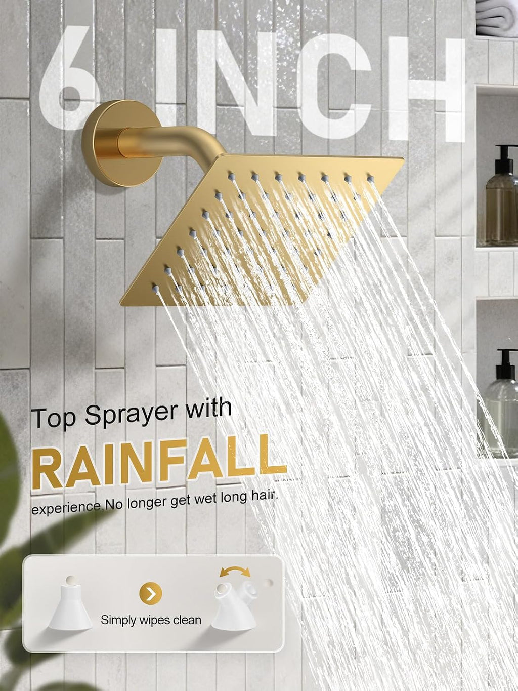 Woindo Shower Faucet Set, 10' Ceiling Mount Rainfall Shower System with 2 Rain Shower Head and Multi-function Handheld Head Push Button Diverter Shower Faucet Trim Kit