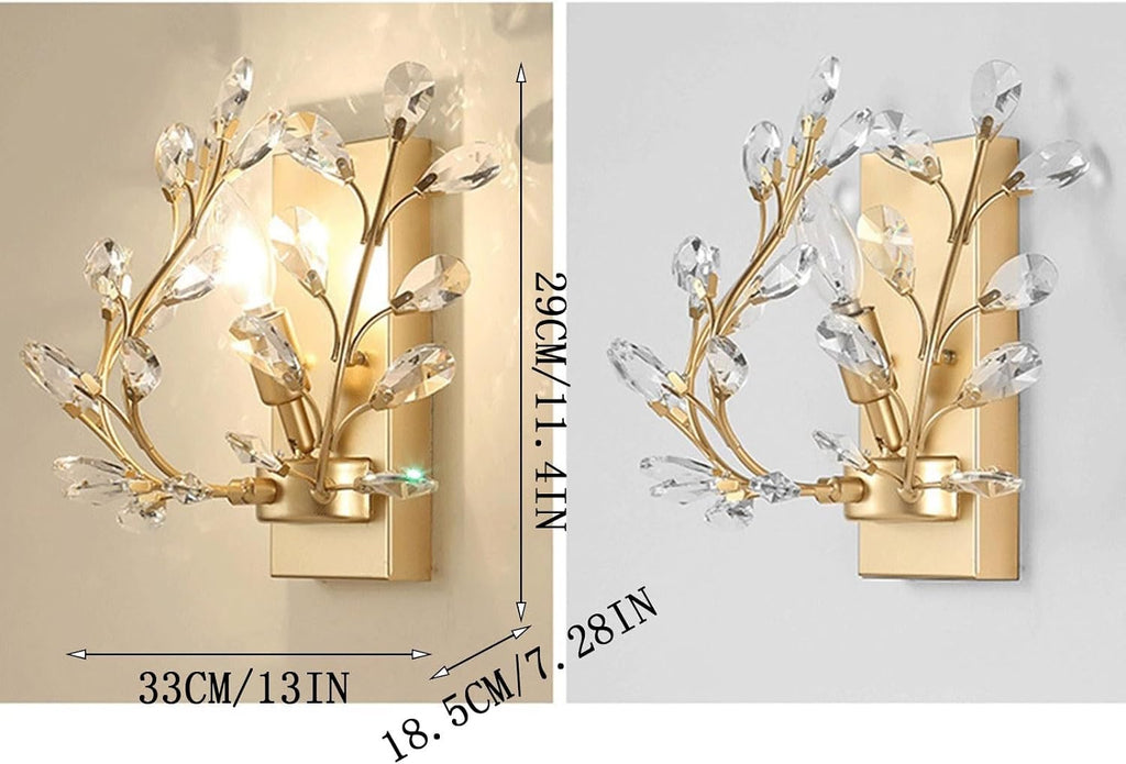KISAD Creative Retro Crystal Wall Sconces Wrought Iron Crystal Branches Wall Light Wall Mounted Lighting Fixture for Dining Room Bathroom Bedroom Living Room Entryway (Color : Gold)